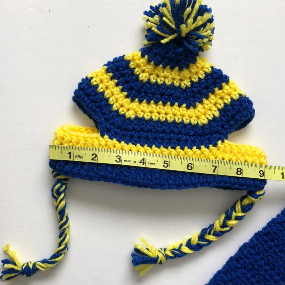 Handmade Crochet Dog sweater & Hat Blue Yellow